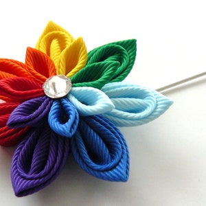 LGTB pride boutonniere. Rainbow kanzashi flower lapel pin. Boutonniere lapel pin. Rainbow flower boutonniere. Mens lapel pin.Gay Pride Pin image 2