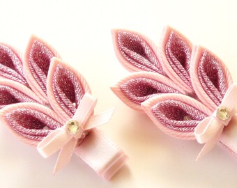 Barrette Pince Avec Ruban Rose Et Blanc - Qualité Japonaise - 5,1 Cm - Neuf Sans étiquette