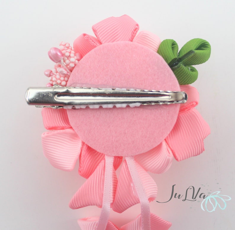 Kanzashi flower hair clip,Pink kanzashi flowers,Japanese pink hair piece,Hair clip with pink flowers,Cherry blossom flower hair piece image 6