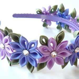 Orchid and iris Kanzashi Fabric Flower headband. .