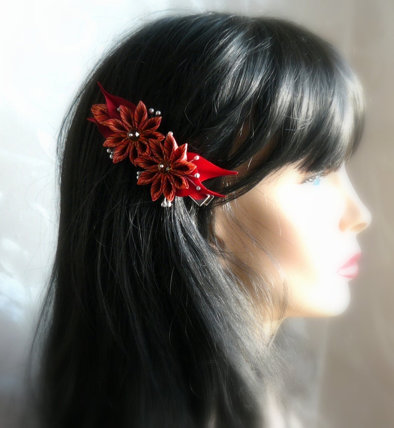 Kanzashi Fabric Flower Hair Clip. Red Kanzashi. Red Flower Etsy