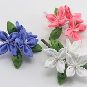 Flower brooch/Fabric flower brooch/Handmade women brooch/Kanzashi brooch/Brooch pin/White pink flower pin/ Hortensia flower brooch
