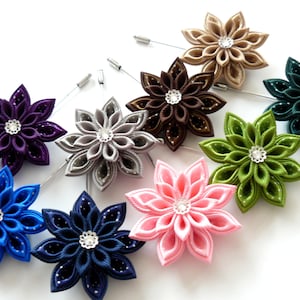 Kanzashi  fabric flower brooch . Kanzashi flower lapel pin. Boutonniere lapel pin. Fabric flower boutonniere. Men lapel pin. Men brooch.