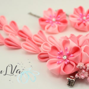 Kanzashi flower hair clip,Pink kanzashi flowers,Japanese pink hair piece,Hair clip with pink flowers,Cherry blossom flower hair piece image 3