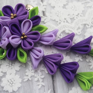 Purple kanzashi flower hair clip/Japanese hair accessories/Oriental hair clip/Geisha hair accessories/Purple flower hair clip