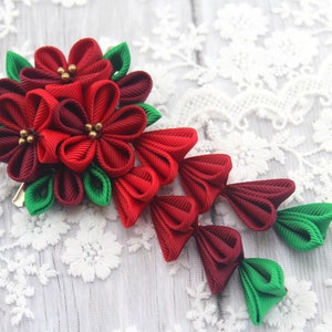 Red kanzashi flower hair clip/Japanese hair accessories/Oriental hair clip/Geisha hair accessories/Red flower hair clip
