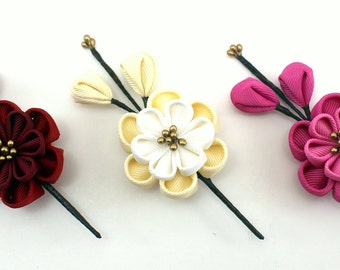 Flower brooch/Fabric flower brooch/Handmade women brooch/Kanzashi brooch/Brooch pin/Red flower brooch/Pink flower brooch/Ivory flower brooch