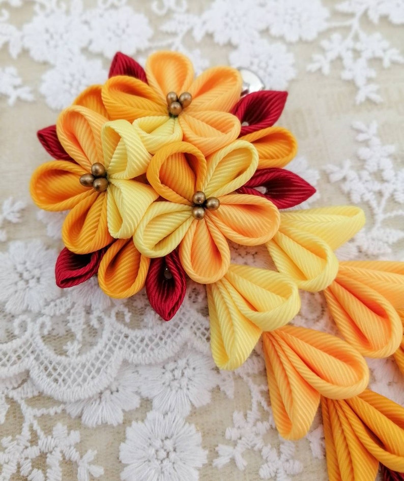 Golden Yellow Kanzashi Flower Hair Clip/japanese Hair Etsy