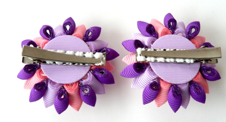 purple hair clips Girls hair clips. Pink Set of 2 hair clips Kanzashi Fabric Flowers
