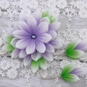 Japanese Kimono hair clip-Purple and white flower hairpiece-Lotus flower hair clip-Kanzashi flower hair clip