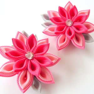 Kanzashi  Fabric Flowers. Set of 2 hair clips.