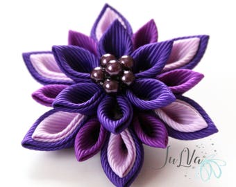 Purple Mens Flower Lapel Pin-Kanzashi flower lapel pin-Purple floral lapel pin-Boutonniere Lapel Pin-Handmade Wedding Boutonniere
