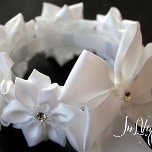 White Kanzashi Hair Bun Wrap. Flower Crown Bun Wrap. White Flower Bun Wrap.Flower Bun. Ballet Headpiece. Ballet Floral Crown image 5