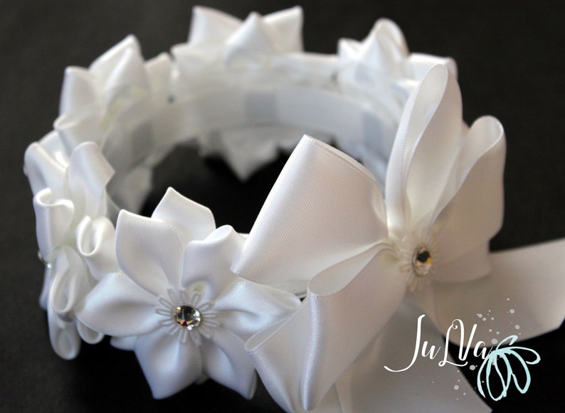 White Kanzashi Hair Bun Wrap. Flower Crown Bun Wrap. White Flower Bun Wrap.Flower Bun. Ballet Headpiece. Ballet Floral Crown image 5