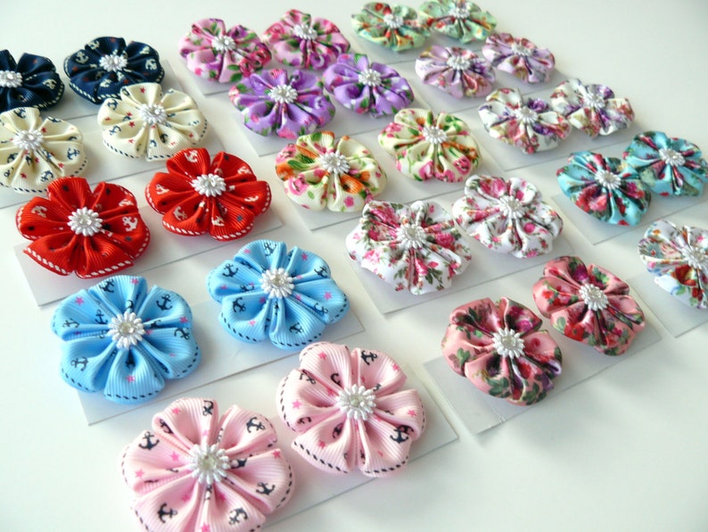 Two alligator hair clips. Small flower hair clips. Girls hair Etsy