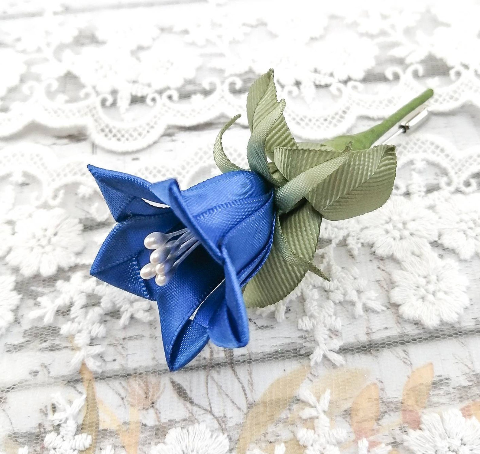 Gentian Blue Flower Pin Alpine Flower Broochwedding Etsy