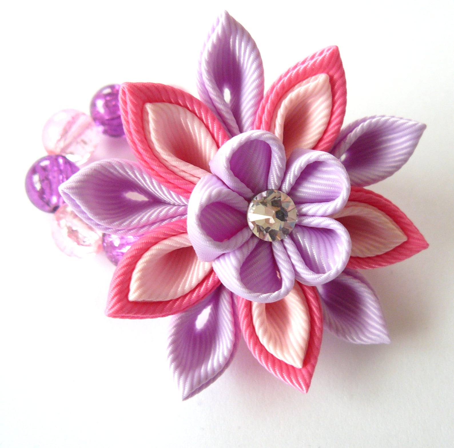 Kanzashi Fabric Flowers. Set of 4 Pieces. Hot Pink Lt. Pink Etsy
