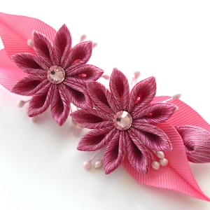 Kanzashi fabric flower hair clip. Pink kanzashi. Pink flower hair clip.