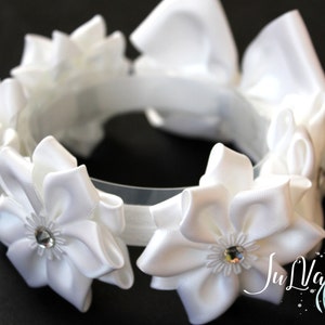 White Kanzashi Hair Bun Wrap. Flower Crown Bun Wrap. White Flower Bun Wrap.Flower Bun. Ballet Headpiece. Ballet Floral Crown image 3