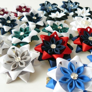 School hair clips/Back to school hair bows/Kanzashi hair clips/Blue white flower hair clips/School hair accessories