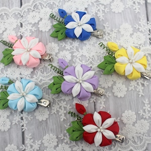 Kanzashi flowers hair clip/Japanese hair accessories/Oriental hair piece/Pink flower hair clip/Blue flower hair clip/Gift for girl