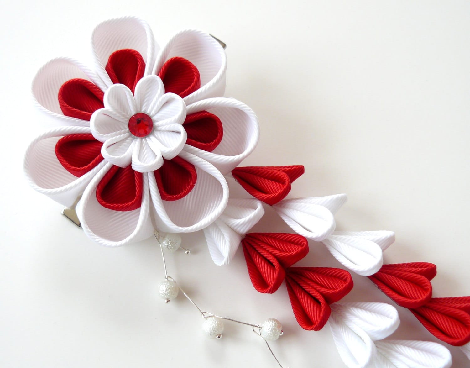 Pic à Cheveux Fleur Tissu Bleu Japonais Tsumami Kanzashi - Fait Main, Neuf Sans étiquette