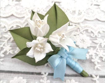 Lily of the valley brooch-Fabric flower brooch-Wedding boutonniere-Flower lapel pin
