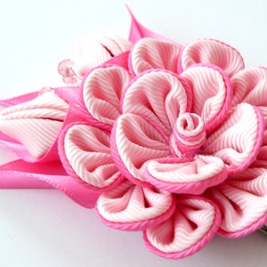 Kanzashi fabric flower hair clip, Pink fabric flower. image 3