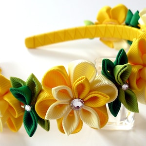 Yellow Kanzashi Fabric Flower headband. Yellow flower crown headband. Wedding bridal headpiece. Kanzashi flower crown. Floral headpiece