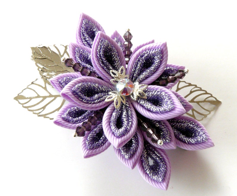 Kanzashi fabric flower hair clip. Orchid kanzashi. Orchid | Etsy