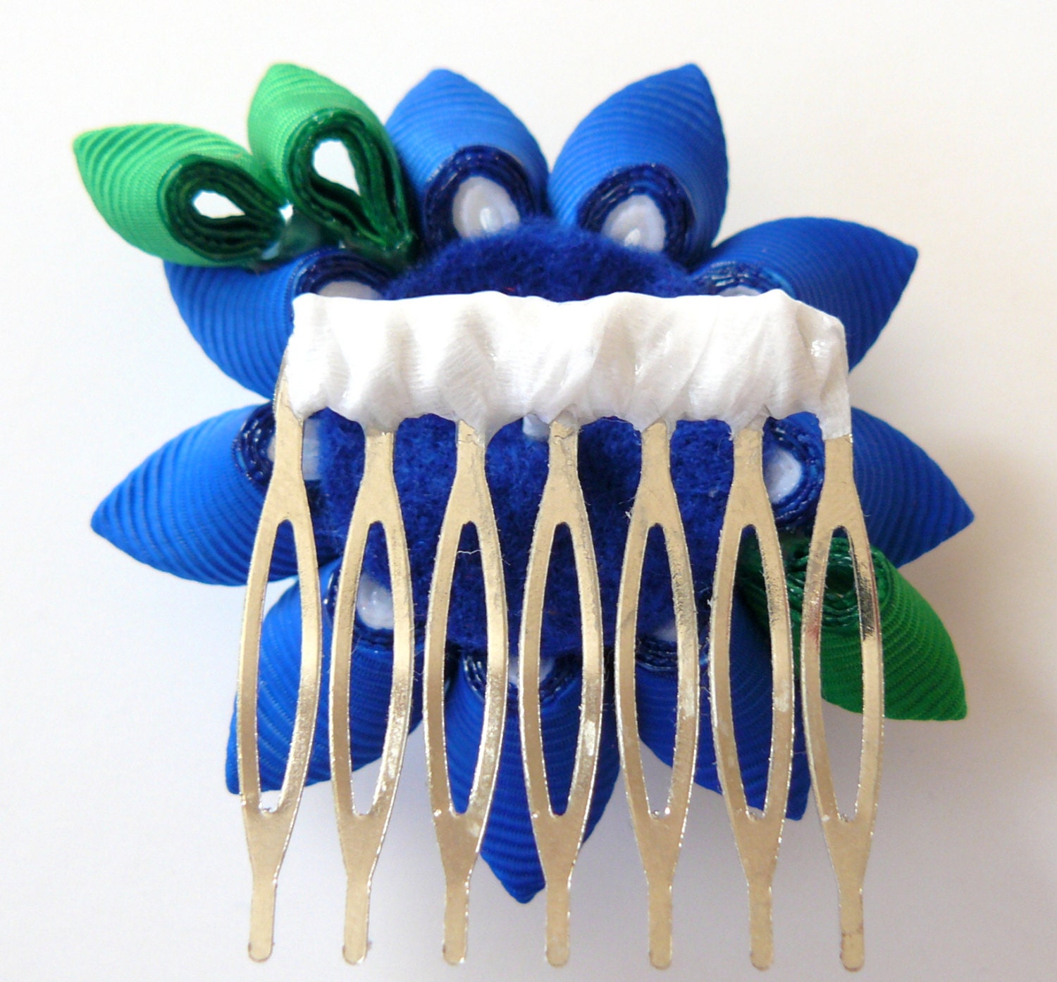 Pic à Cheveux Fleur Tissu Bleu Japonais Tsumami Kanzashi - Fait Main, Neuf Sans étiquette