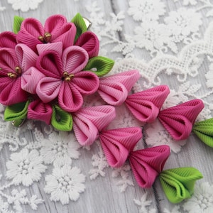 Pink kanzashi flower hair clip/Japanese hair accessories/Oriental hair clip/Geisha hair accessories/Pink flower hair clip