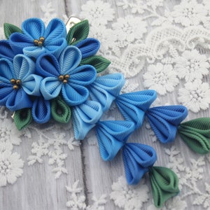Blue kanzashi flower hair clip/Japanese hair accessories/Oriental hair clip/Geisha hair accessories/Blue flower hair clip