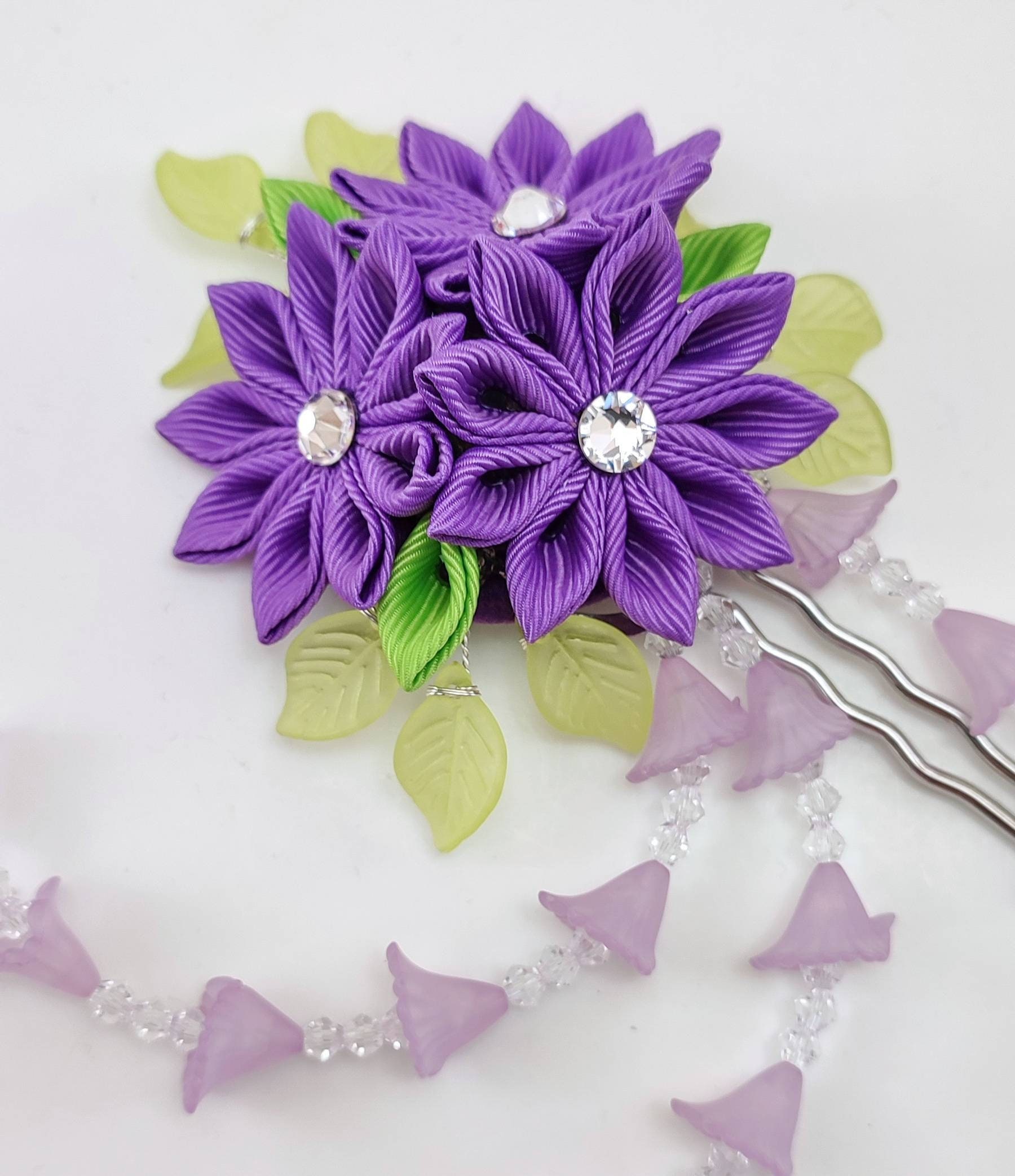 Purple Kanzashi Flower Hair Fork: Japanese Hair Pin - Etsy