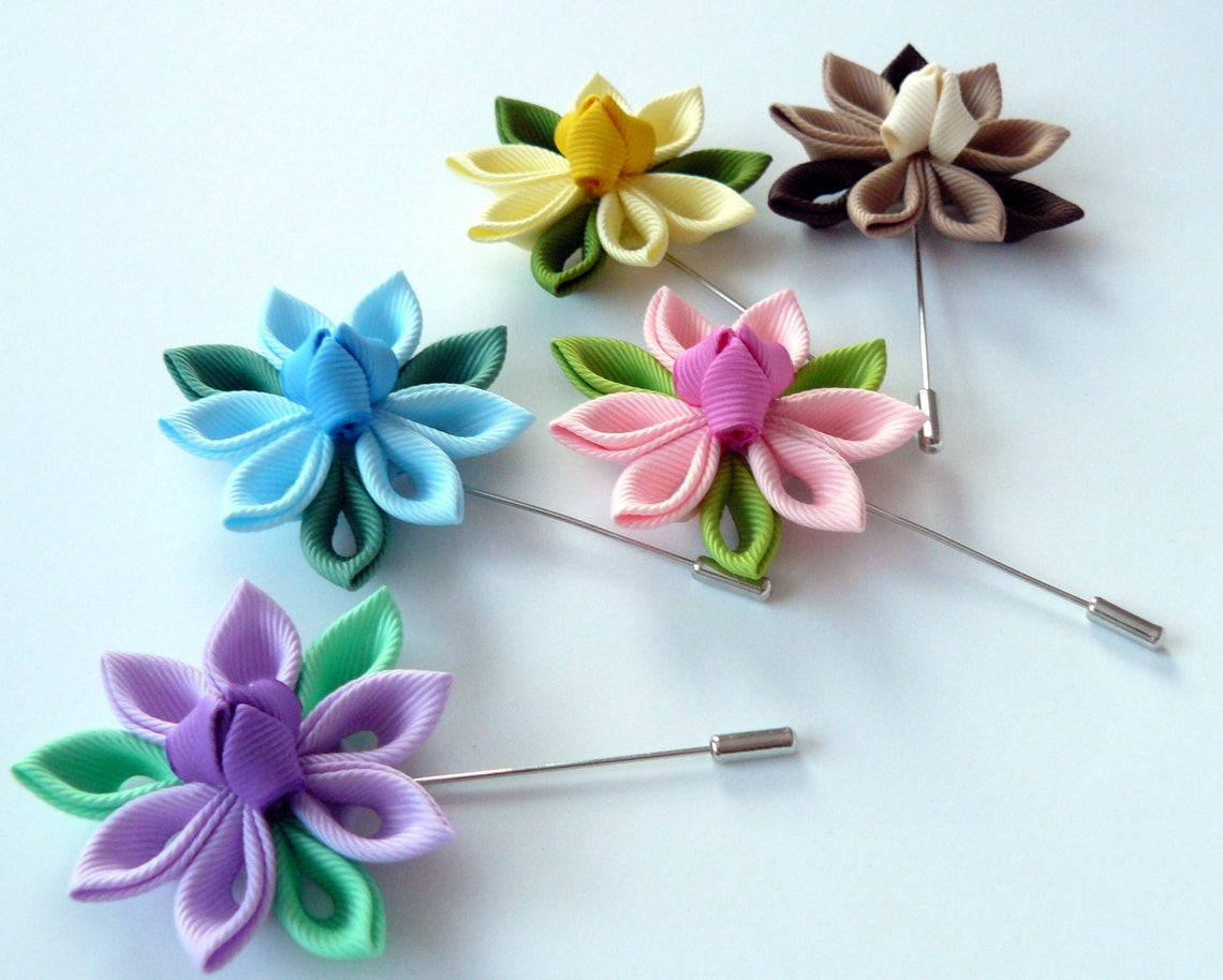 Kanzashi Fabric Flower Brooch . Kanzashi Flower Lapel Pin. Etsy
