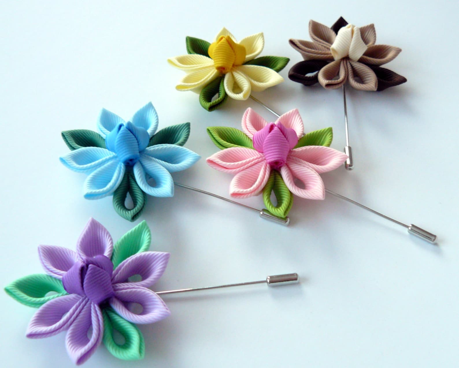 Kanzashi Fabric Flower Brooch . Kanzashi Flower Lapel Pin. Etsy