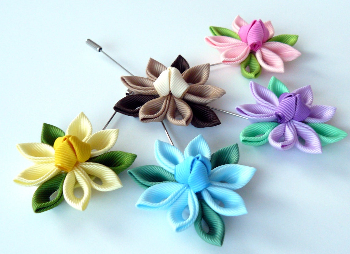 Kanzashi Fabric Flower Brooch . Kanzashi Flower Lapel Pin. Etsy