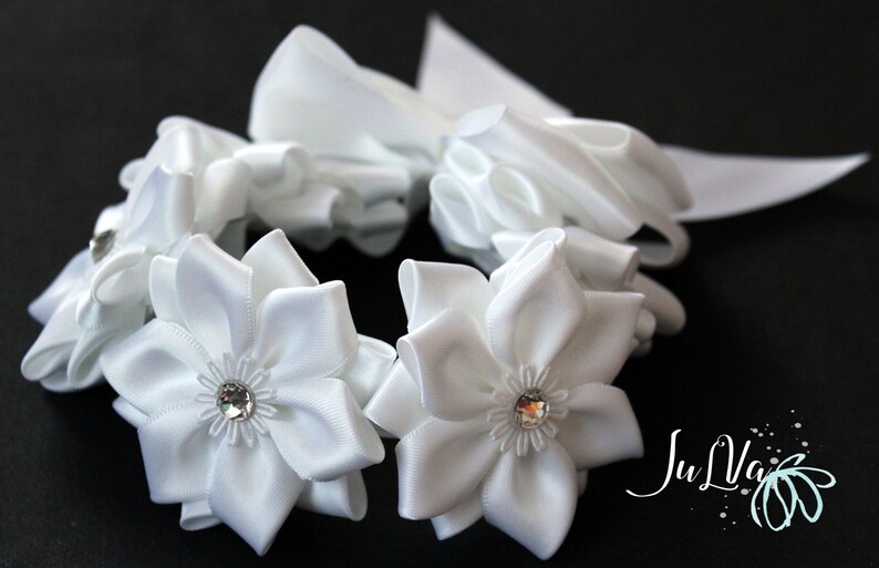 White Kanzashi Hair Bun Wrap. Flower Crown Bun Wrap. White Flower Bun Wrap.Flower Bun. Ballet Headpiece. Ballet Floral Crown image 4