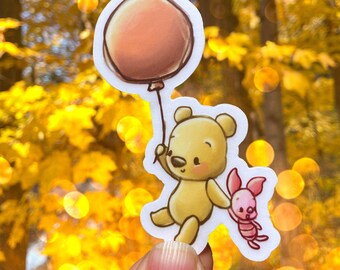Hundred Acre Wood Balloon Pooh and Piglet Sticker, Halloween Sticker, Fall Sticker
