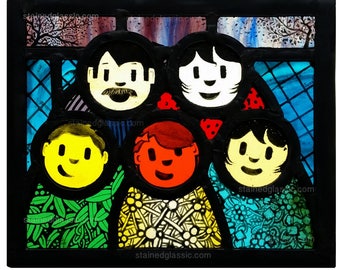 Stained Glass window, Emoji, Leaded, Ready to Hang, 205x167mm (8x6.5 inch), Hand painted, kaomoji, Emoticon, Love, surprise, wow