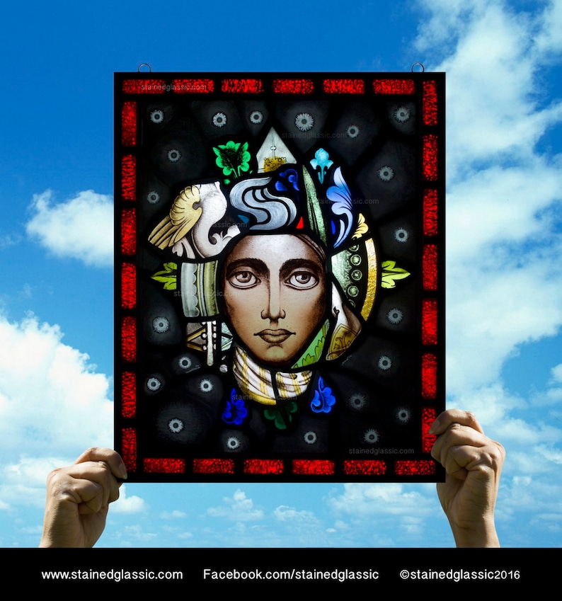 Stained Glass window, 'Burden of desire' Panel, Leaded, Portrait, 47x58cm 18.5x23inch image 2