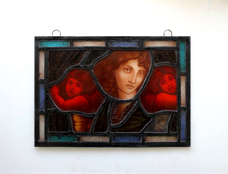 Stained Glass window, 'Holding your Love' Panel, Leaded, Ready to Hang, 250x346mm 13.6x9.75inch, Ref: My Little Angels image 5