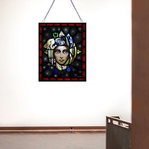 Stained Glass window, 'Burden of desire' Panel, Leaded, Portrait, 47x58cm 18.5x23inch image 5