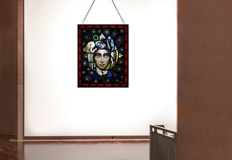 Stained Glass window, 'Burden of desire' Panel, Leaded, Portrait, 47x58cm 18.5x23inch image 5