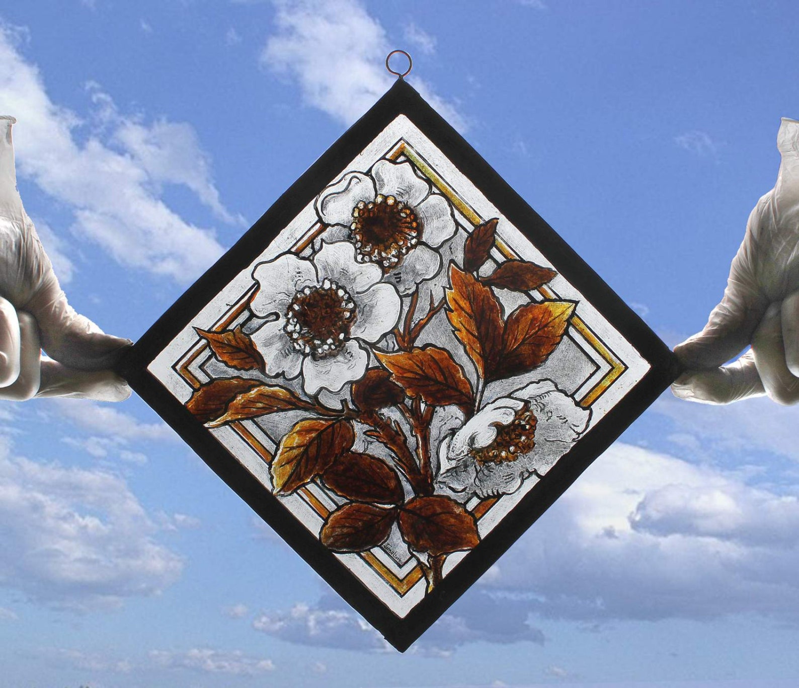 Stained Glass Diagonal Panel, Floral, Decorative, Hand Painted ...