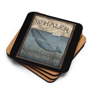 Cork-back Coaster Whaler Public House, New England Custom Signs, Rustic Paintings, Folk Art, Bar Decor, Primitive Art
