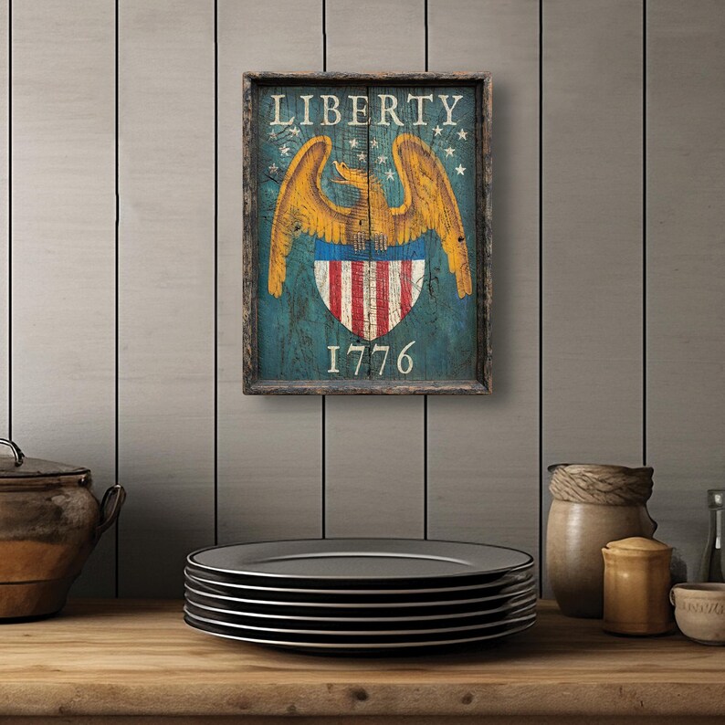 Liberty 1776 Blue Tavern Pub Sign Colonial Eagle Shield Antique ...