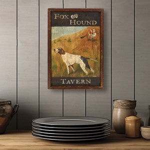 Antique Art Fox and Hound Tavern Pub Sign Fox Hunt Scene 19th Century Look Bar Pub Decor - Medium Reproduction of Original Art