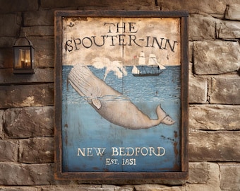 The Spouter-Inn of Moby Dick, Whale Art, New England Sea Side Paintings, Folk Art, Wall Art, Primitive Art, - Repro of Hand Painted Original
