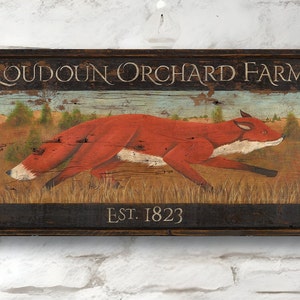 Fox Sign Wall Art &quot;Loudon Orchard Farm&quot; Virginia Trade, Tavern Sign Pub Decor Antique Look - Large Reproduction of Hand Painted Original Art